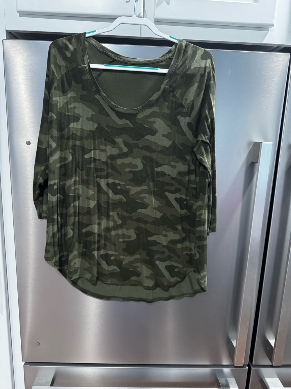 a.n.a Olive Green Camo Long Sleeve Scoop Neck Top
